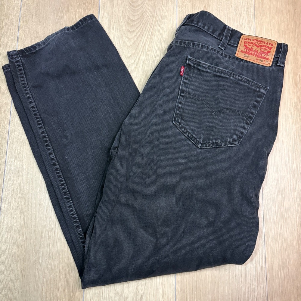 Y2K Levis 550 Relaxed Fit Tapered Leg Jeans Men 38x34 Faded Black Denim Charcoal